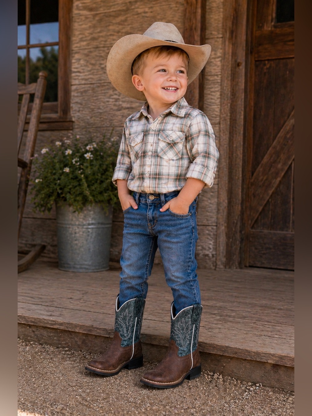 Old West Kids Cowboy Boots Brown Leather Western Square Toe Size 5